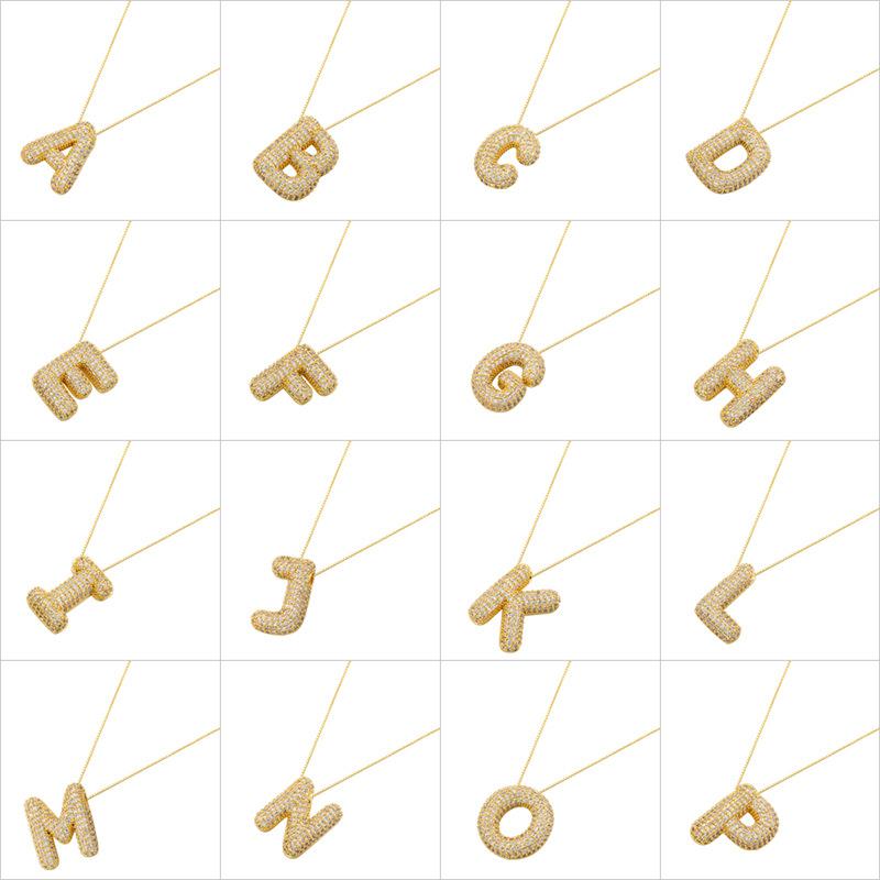 26 English Letter Necklace Copper Gold Plated With Zirconium Balloon Letter Pendant Collarbone Chain Vl487