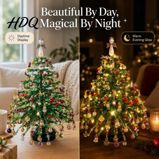 Beginner Friendly Craft Kits DIY Beaded Christmas Tree Kit Handmade with LED Lights Ornament Making Set Holiday Project Bead Crafting Kit