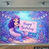2D Ocean Fairy Tale Birthday Party Banner Background Mermaid Sitting On a Shell Holding a Signboard As the Theme