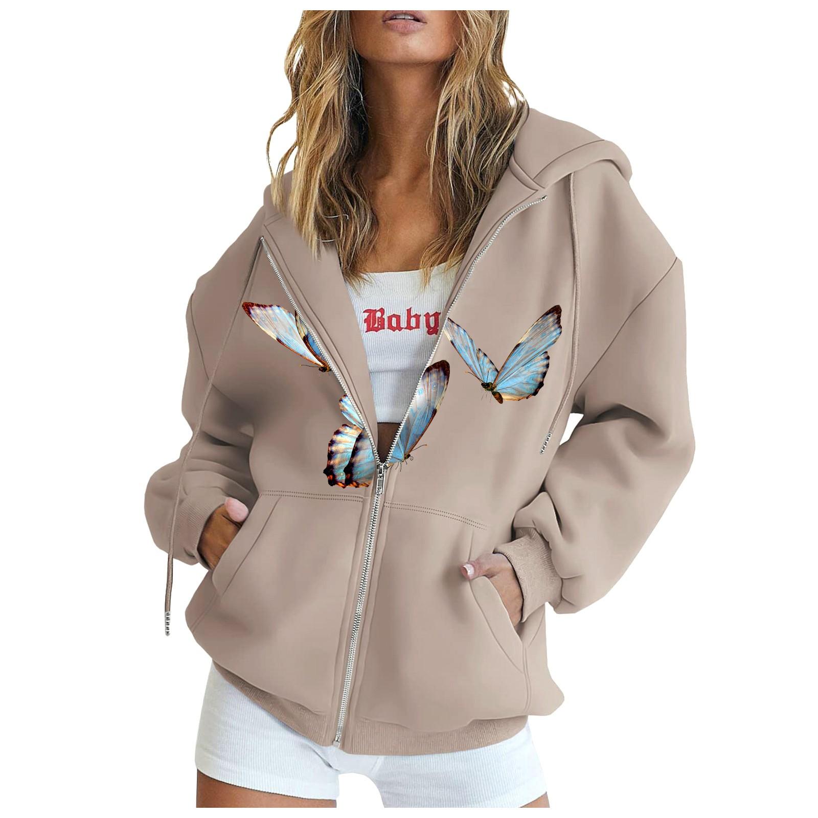 

Женская мода Свободная повседневная куртка-свитер с капюшоном и длинным рукавом с принтом XL верблюд