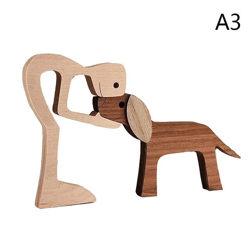 Familie Welpe Holz Hund Handwerk Figurine Valentinstag Geschenk Carving Modell Home Office Dekoration Weihnachten Geschenk Paar Dekoration