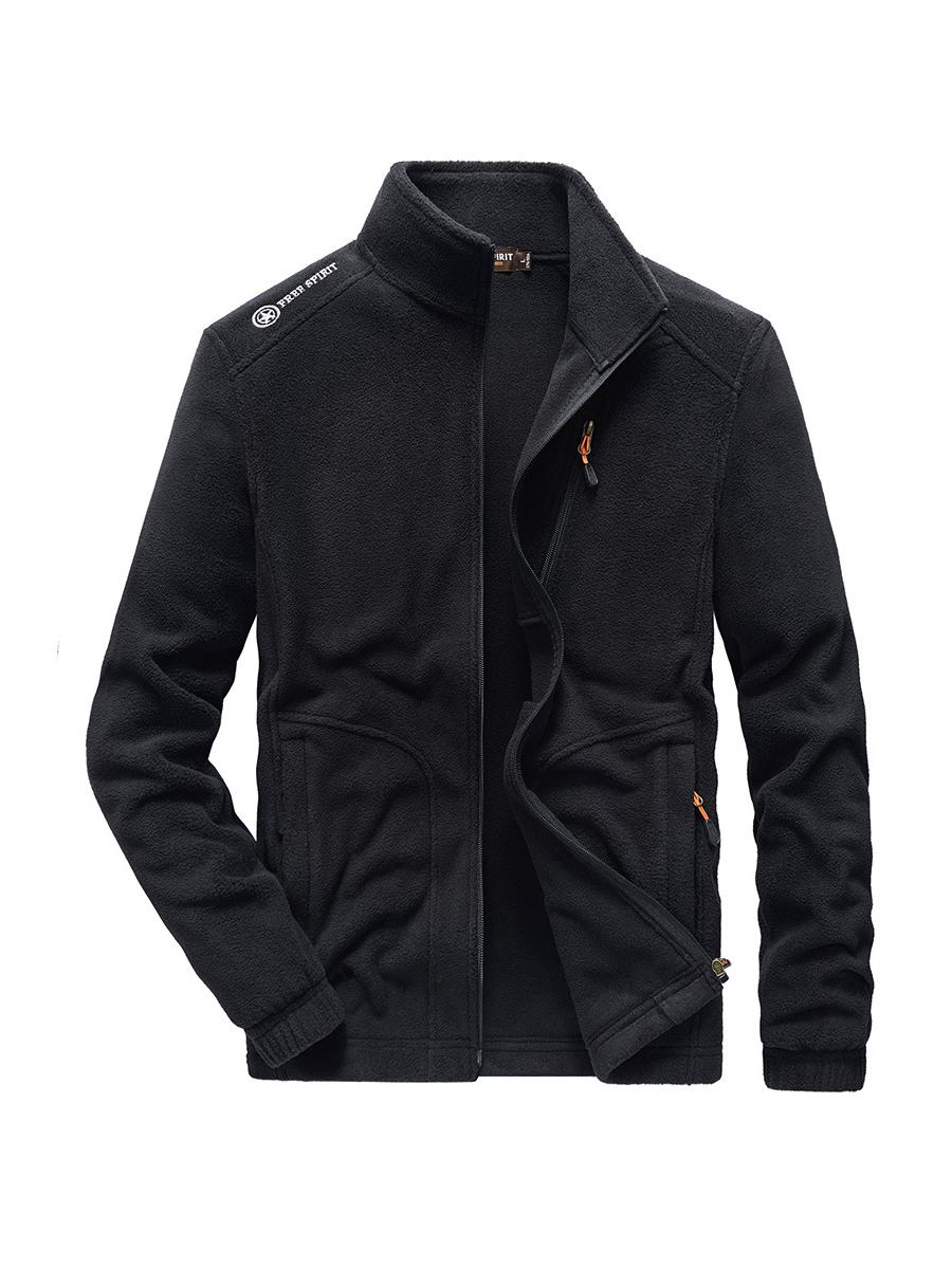 

Мужская флисовая куртка на молнии с боковыми карманами - Зеленый молодежный стиль 2XL чёрный