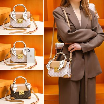 Printed Women's Bag Fashion Silk Scarf Portable Small Square Bag Texture Contrasting Color Shoulder Messenger Bag