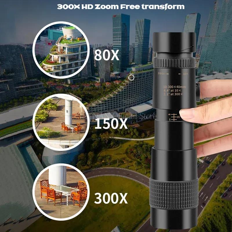 10-300X Zoom Kovový HD Bak4 Výkonný dalekohled s dlouhým dosahem Kvalitní Přenosný Profesionální Teleskop Monokulár pro Lov