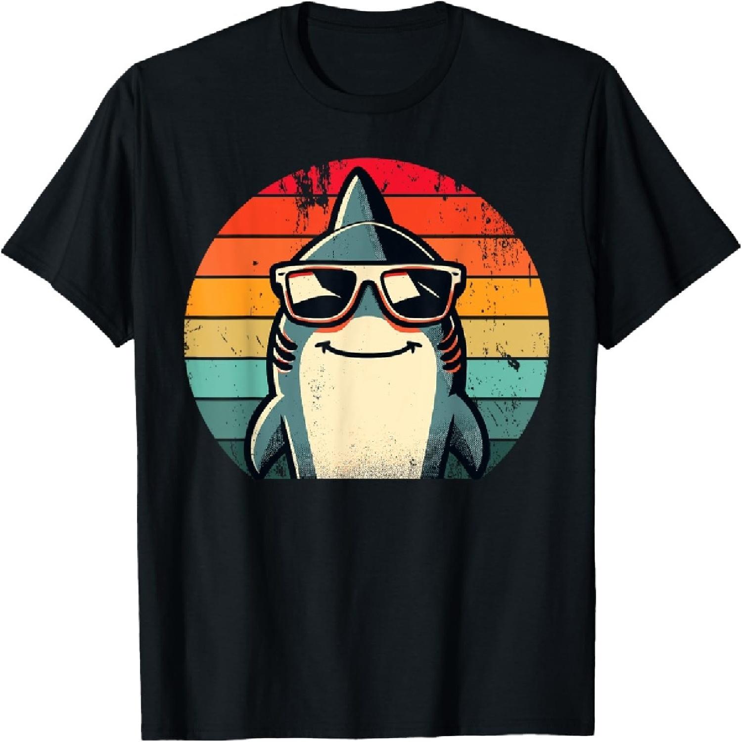 Cool Retro Shark in Sunglasses 70s 80s 90s Funny Shark T-Shirt S