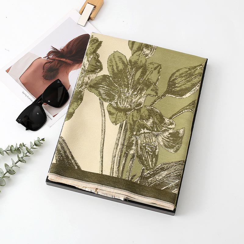 New Blanket Dual Use Imitation Cashmere Office Cloak Scarf Shawl High End Stitching Large Flower Scarf
