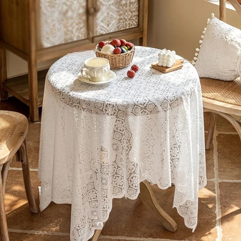 

Lace tablecloth white retro round table square tablecloth coffee table household French cover 140x140cm 1pcs
