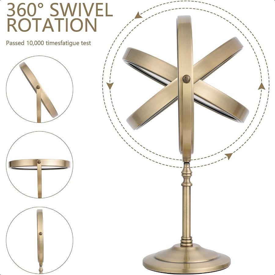 Antique Brass Makeup Mirror 1X 10X Free Standing 8 Inches 360 Swivel DualSided Tabletop Makeup Mirror Metal