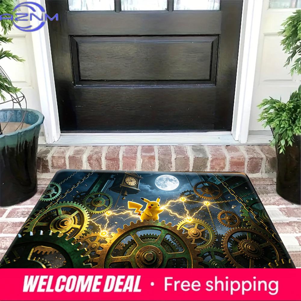 Pokemon Pikachu Steampunk Gear Moon Print Non-Slip Floor Mat Doormat