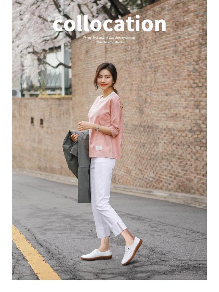 Women's Genuine Leather Slip-On Shoes - Autumn Soft Sole, Non-slip, Casual White Flats