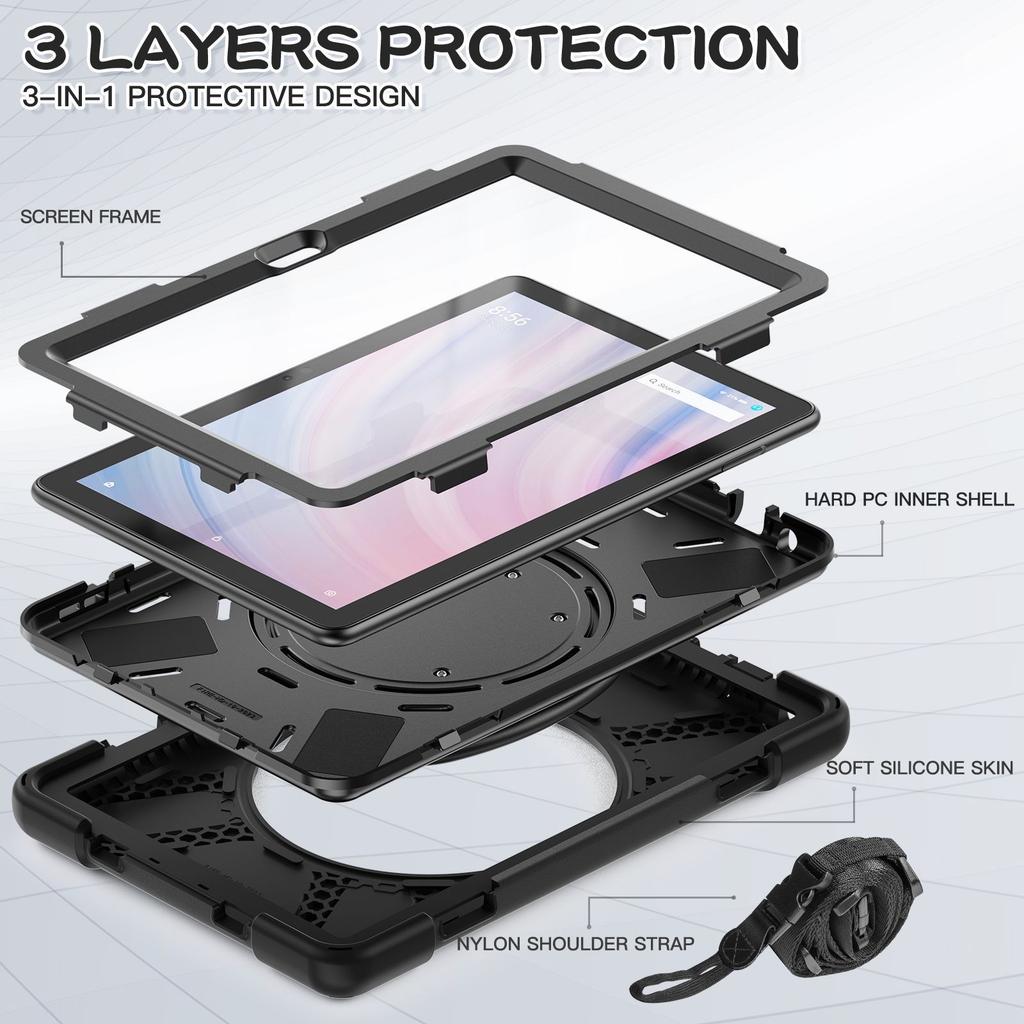 "Amazon Fire HD 10 2023 Tablet için Koruyucu Döner Standlı Kılıf - Düşme Önleyici Kabuk"