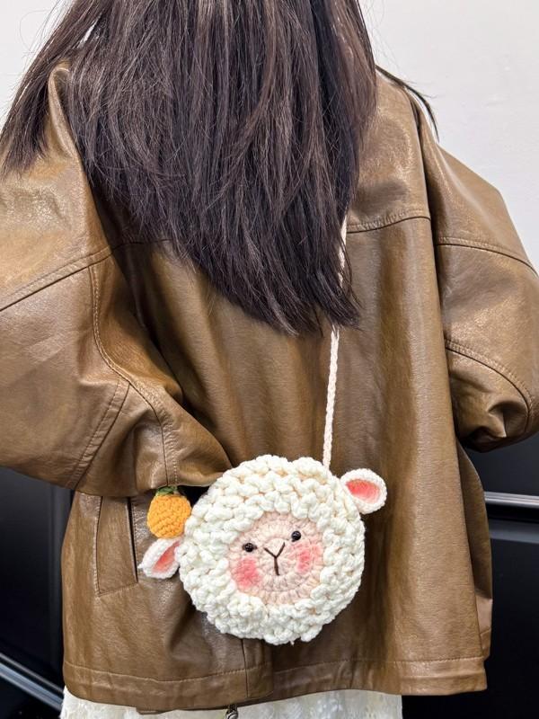 Wool Yarn Cute Sheep Shaped Coin Purse With Snap Closure For Casual Daily Use