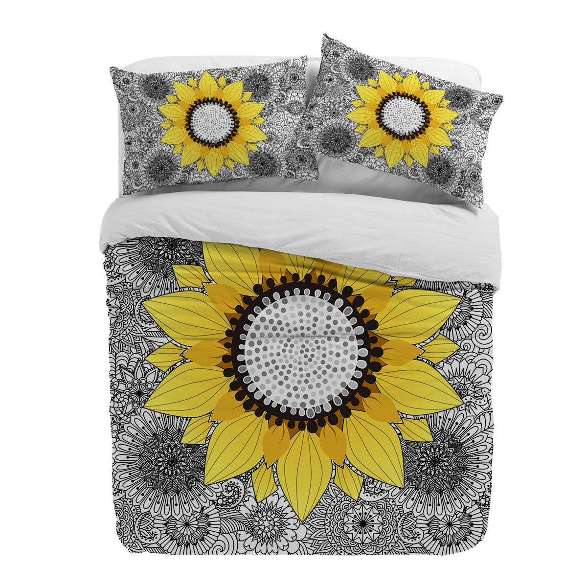 

Sunflower Bohemian Mandala Black White Duvet Cover With Pillow Case Custom 3pcs Bedding Set Quilt Cover Double Bed Home Textile (135x200cm)