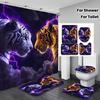4-teiliges Modern Art Duschvorhang-Set mit rutschfester Badematte, Toilettendeckelbezug, Kontur-Teppich & 12 Haken, Badezimmerdekoration