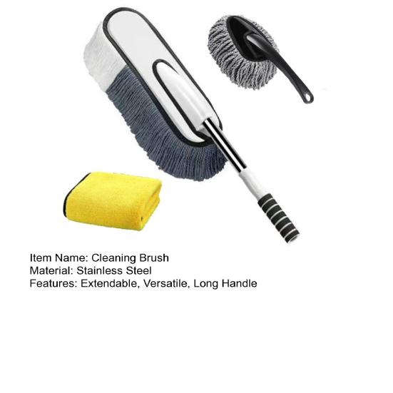 Extendable Car Dust Cleaning Kit with Soft Microfiber Head And Stiff Rim Brush Telescoping