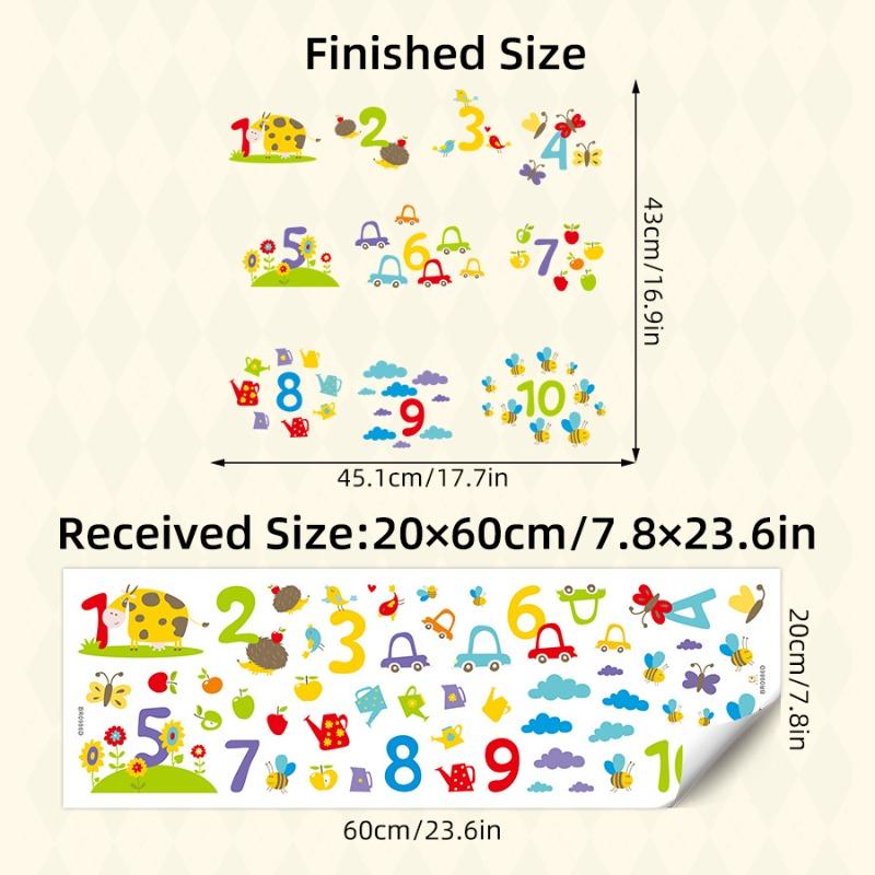 Cute Cartoon Colorful Numbers Flowers Animals Wall Stickers Self-Adhesive Decals for Kids Room Kindergarten Decor