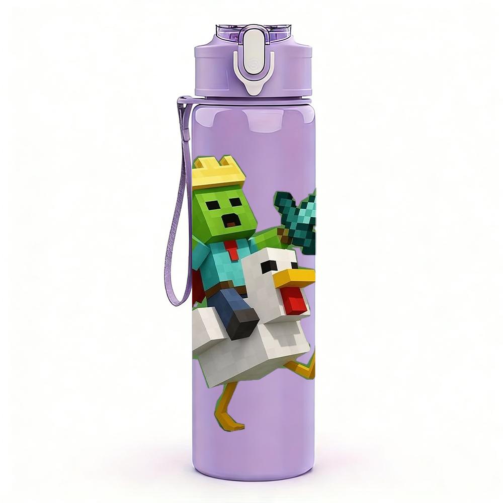 1PC Minecraft Duck Warrior Character 750ml Color Plastic Sports Water Bottle Leakproof Flip Straw Lid Suitable for Sports Office Home Use