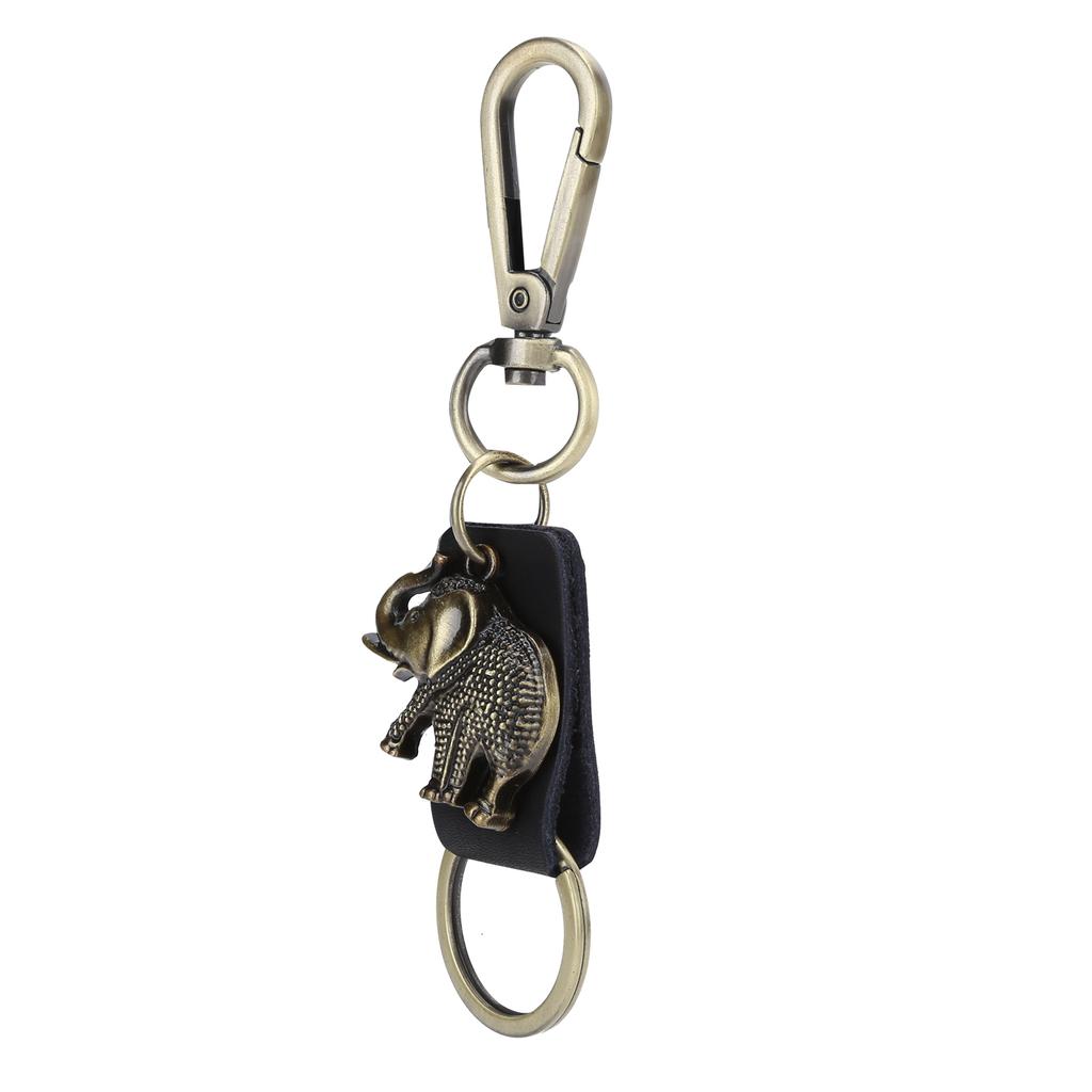 2Pcs Key Chains Elephant Shape Metal Cowhide Car Keychain Retro Leather Pendant GiftsBlack