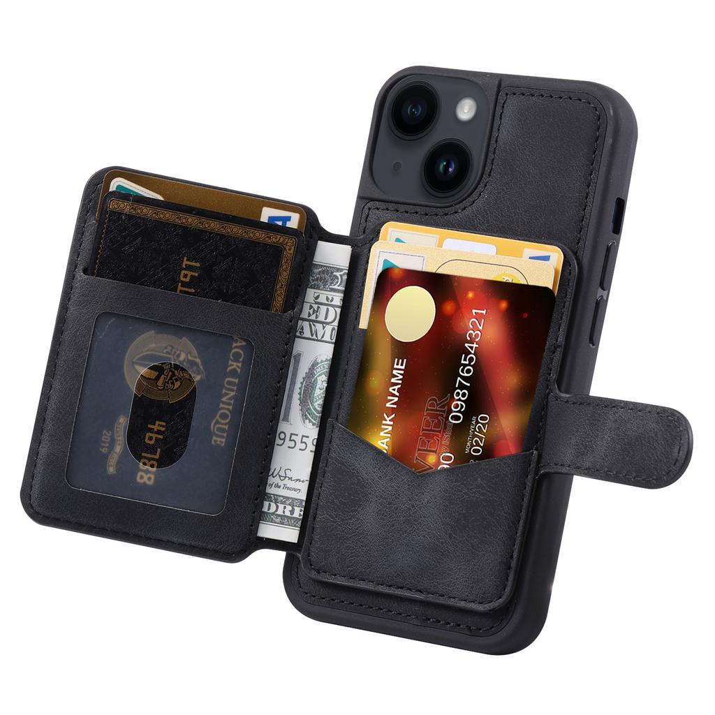 RFID Blocking Phone Case for iPhone 13,Wallet Kickstand Leather Coated TPU Back Cover
