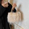 Imitation turkey feather niche simple women's bag 24 new autumn and winter handbag fashion pearl fringed hair messenger shoulder bag