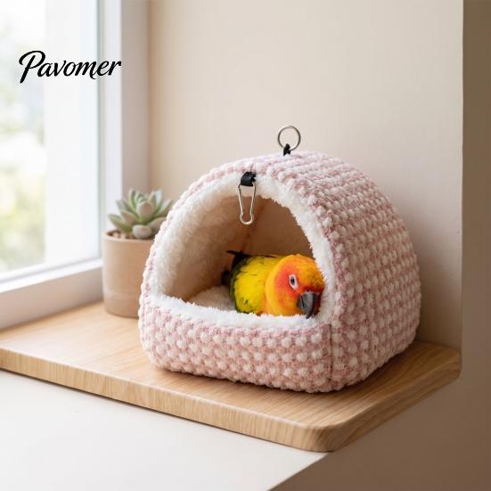 Plush Hanging Bird Nest Parrot Bed, Winter Sleeping Hut, Cozy Fleece Hideout Cage Cave Accessory for Cockatiels Budgies Lovebirds Small Birds