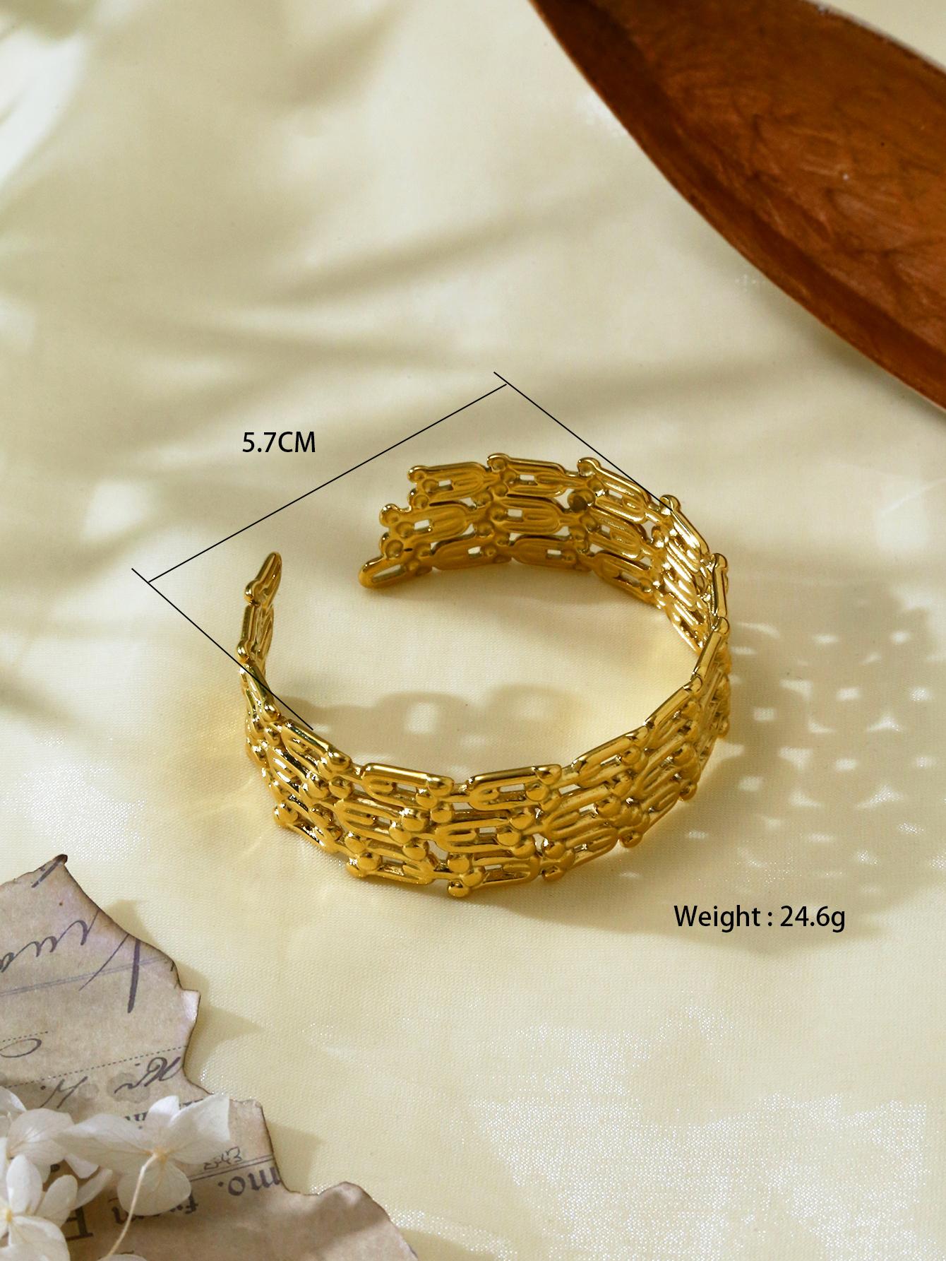 

1 шт. Персонализированный преувеличенный полый дизайн открытый браслет женский модный темперамент нержавеющая сталь с покрытием 18-каратным золотом браслет