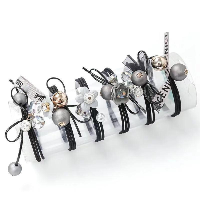 6Pcs Korean Style Women Hair Band Girls Bowknot Pearl Hair Ropes Elastic Scrunchie Rubber Hair Bands Ponytail Holder