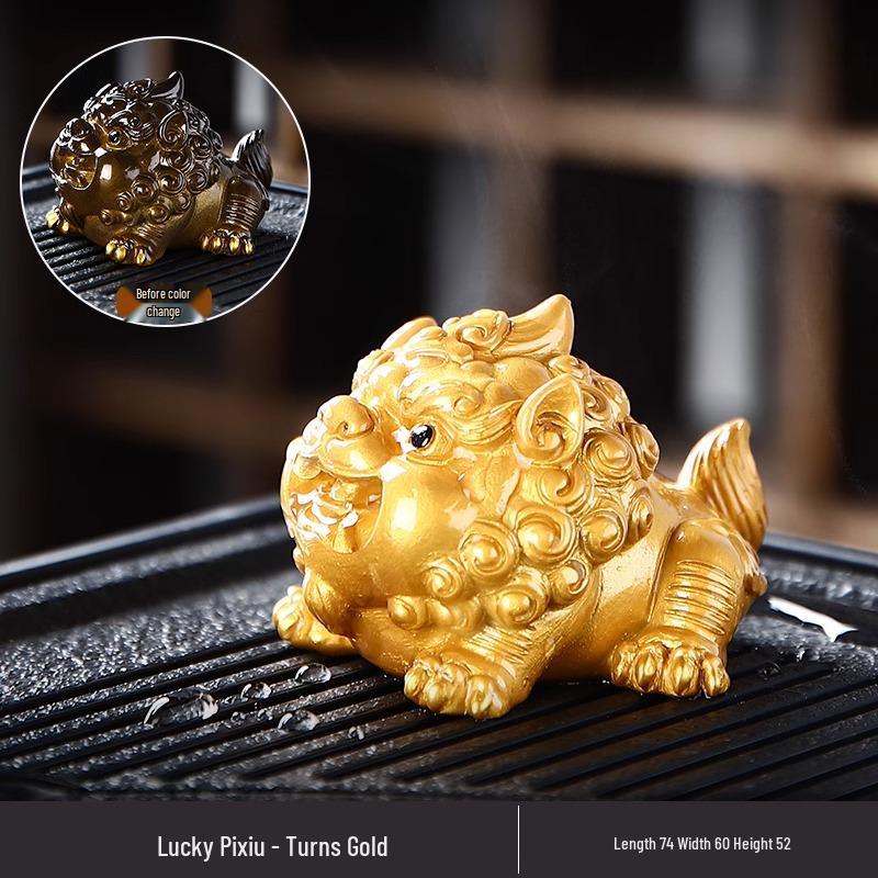 Auspicious Pixiu Color-Changing Tea Pet Ornament for Wealth, Kung Fu Tea Set Accessory, Tea Tray/Table Decoration, Nourishable with Water.