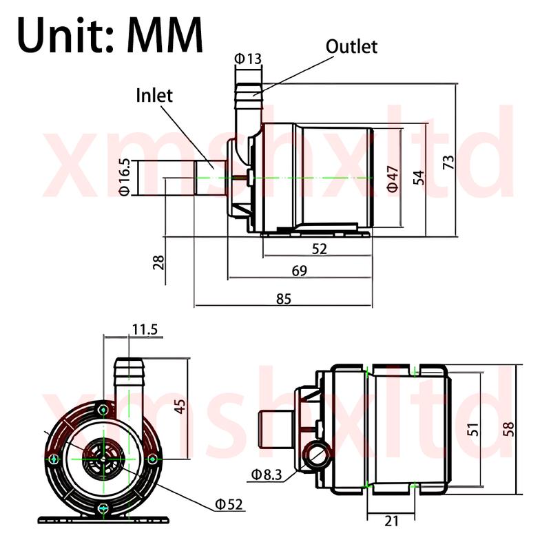 DC12/24V Brushless Motor Water Pump, 1000L/H, 8M Head 1/2" Submersible Pump, Shower Booster Pump, IP68,pagoda Joint