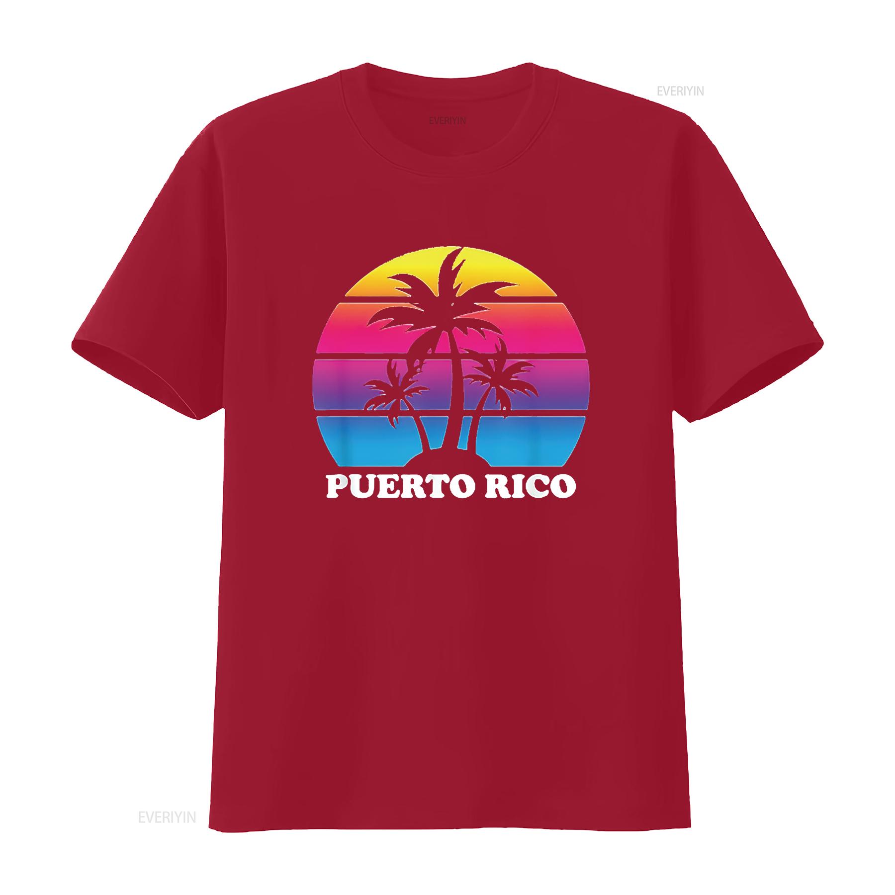 Mens Puerto Rico Retro Palm Tree Sunset Vacation Beach Trip T Shirt Black vintage Washed Comfortable Casual designer clothes S