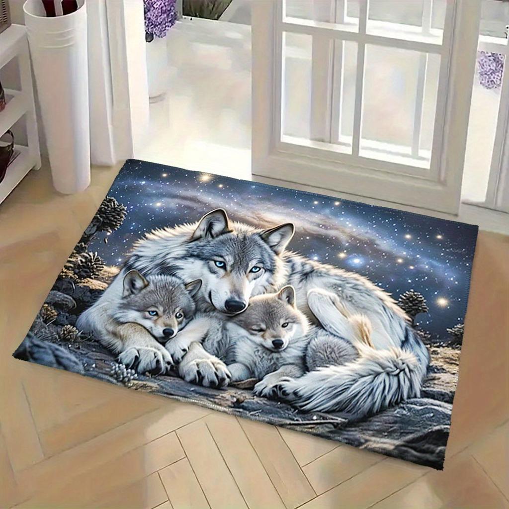 Decorative Galaxy Wolf Family Rug Mat Indoor Outdoor Starry Sky Pet Runner Mat Luxury Forest Living Room Entrance Area Decor