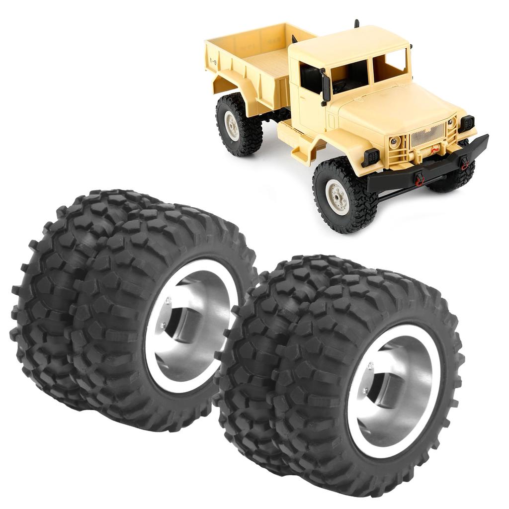 2Pcs RC Rear Twin Tire Wheel Tyre 55mm Dia Fit for WPL D12 1 10 Remote Control TruckSilver