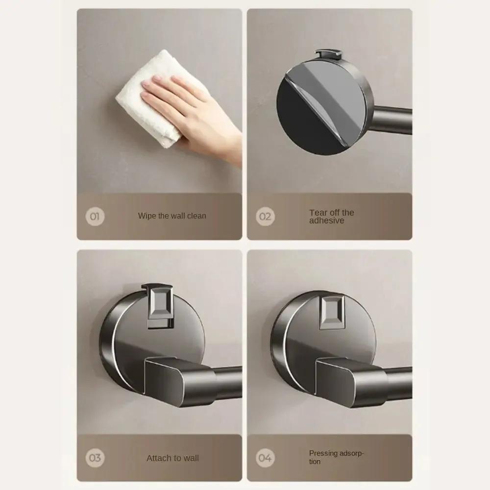Wall Mounted Suction Cup Towel Rack Punch Free Durable Bath Towel Storage Rack No Drilling Single-rod Bathroom Storage Rack
