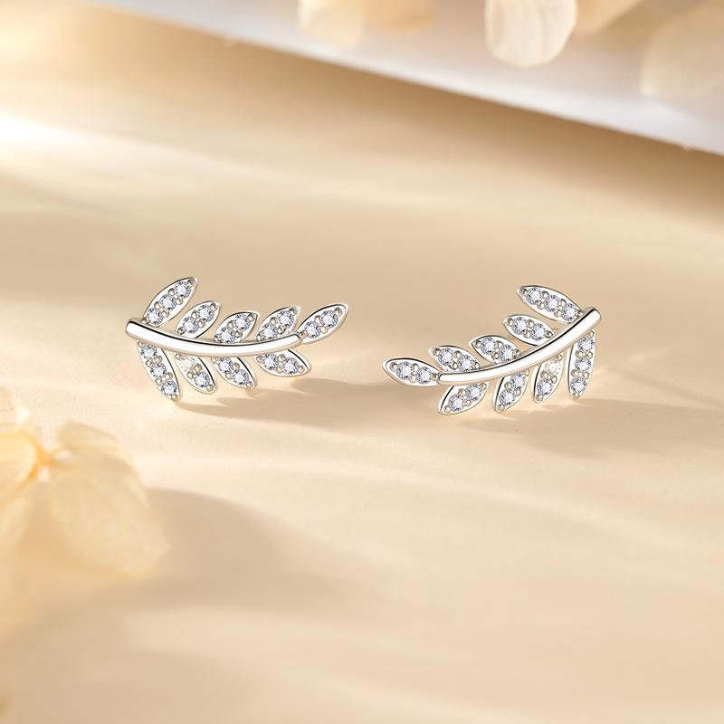 Trend Diamond-encrusted Leaf Stud Earrings Female Simple Personality Versatile Fashion Temperament Small Fresh Earrings