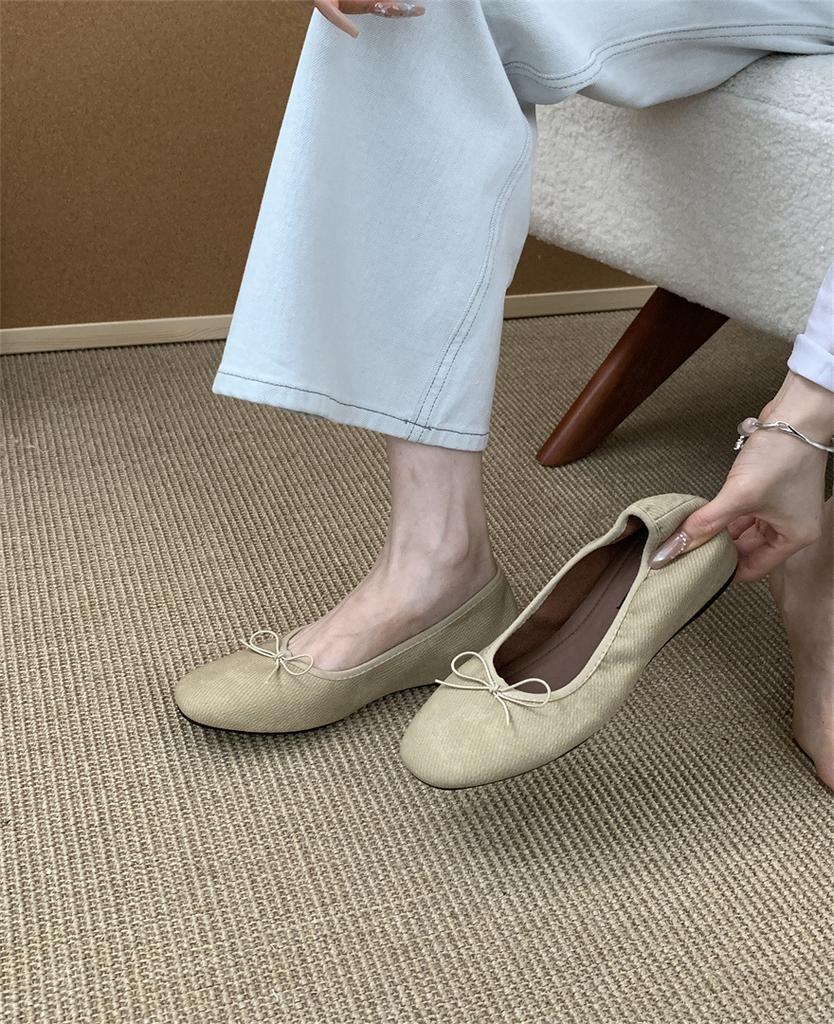 Flat-bottomed big-head temperament single shoes women's shoes 2025 spring and autumn one-pedal ballet outer wear soft-soled Doudou shoes