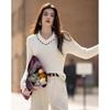 Demana Women's Ladylike V-Neck Cutout Knit Sweater