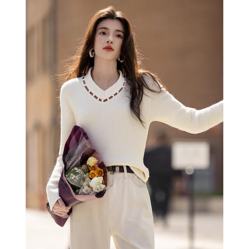 Demana Women's Ladylike V-Neck Cutout Knit Sweater