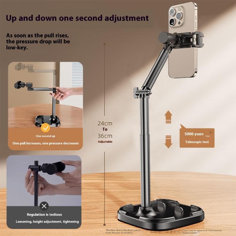 Multiple Angle Rotating Phone Mount Height Extendable From 24cm To 36cm Stable Metal Base For Mobile Devices And Tablets