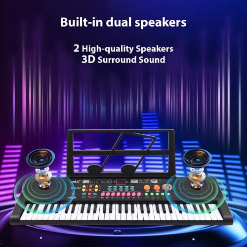 Btuty 61-Key Electronic Keyboard Piano with Dual Speakers, 16 Tones, 10 Rhythms, 6 Demo Instruments, Microphone and Sheet Music Stand for Beginners