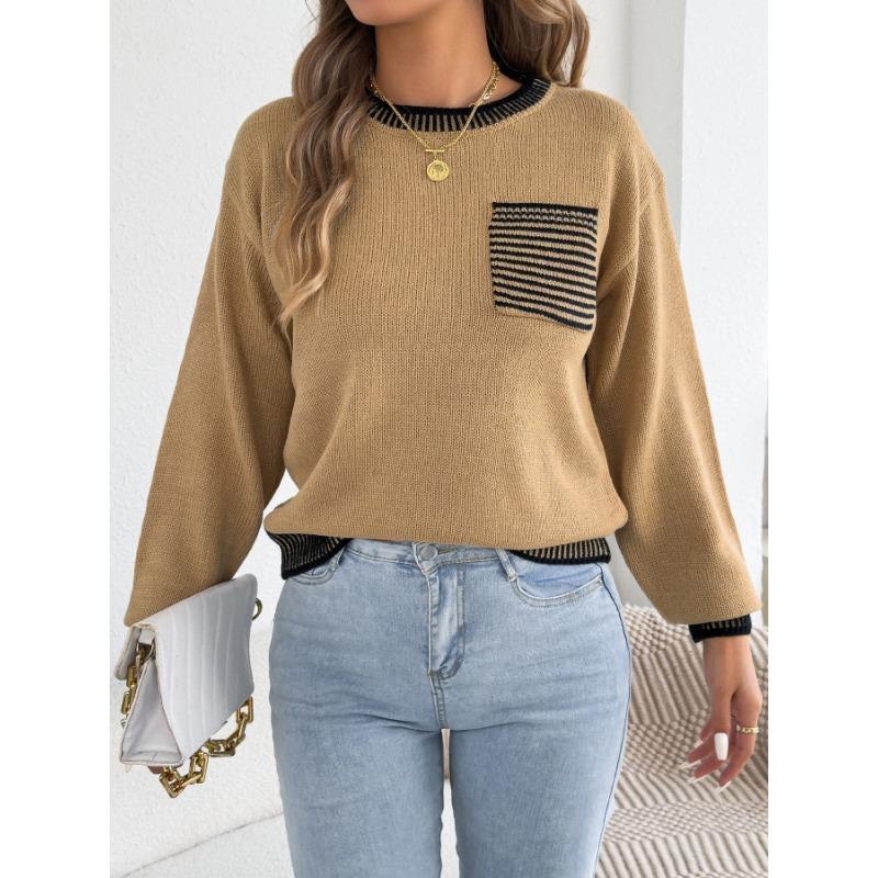 Women S Long Sleeve Striped Pocket Casual Sweater