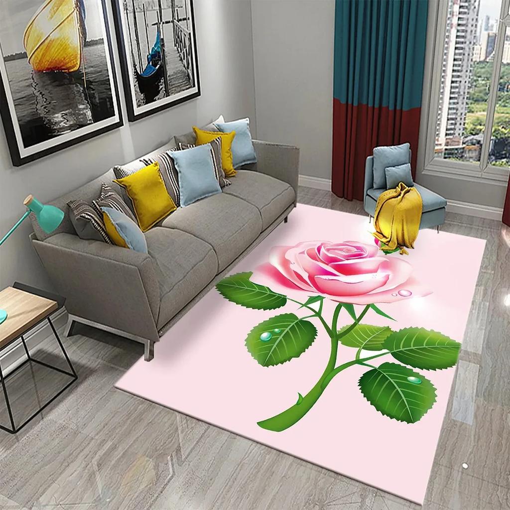3D Růžový Květinový Koberec Do Obývacího Pokoj Velký Koberec Dekorace Ložnice Podložka Chodba Rohožka Vstupní Rohožka Koupelna Protiskluzová