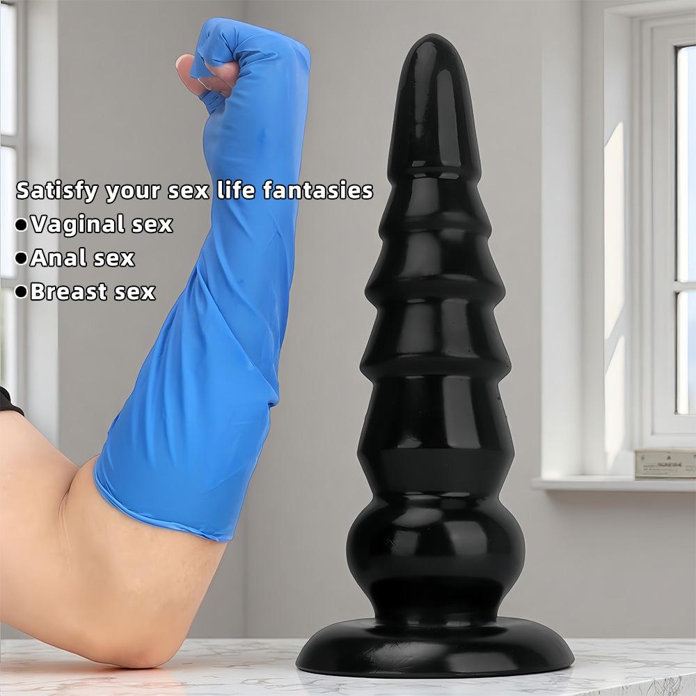 Giant Black Anal Sex Toy with Suction Cup, Tapered Silicone Butt Plug for Men and Women, Anal Trainer