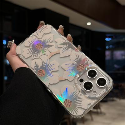 Şeffaf akrilik lazer elmas seti çiçekler Telefon Kılıfı iPhone 16 14 13 15 Pro Max Düşmeye Karşı Hava Yastığı Darbeye Dayanıklı Telefon Kılıfı