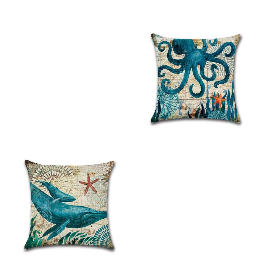 Vintage Collection Ocean Thicken Plush Pillowcase Whale Seahorse Octopus Turtle