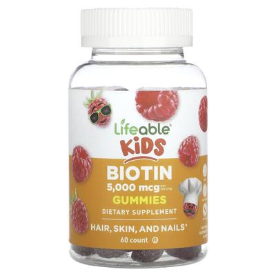Biotin Gummies for Kids, Natural Raspberry, 5,000Mcg, 60 Gummies (2,500Mcg Per Gummi)