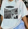 Cat Selfie with Alien UFO Funny Cat Gifts for Men Women Kid T-Shirt