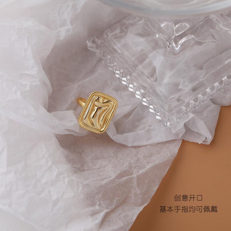 Korean Trendy 925 Silver Ring With Glossy Geometric Rectangle For Womens Style Elegant
