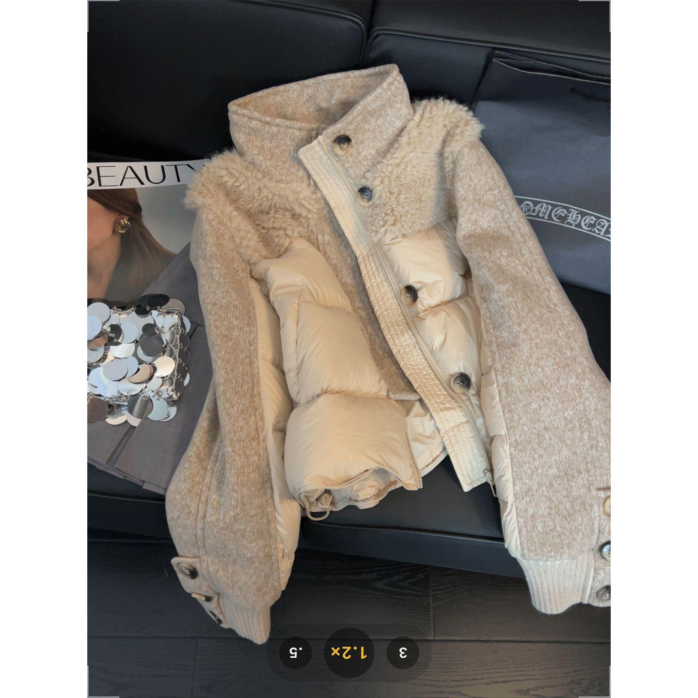 Women s Patchwork Lambswool Cotton Jacket - Stand Collar, Winter Warmth, High-End Feel, Versatile Design M 70-95 jin абрикосовый