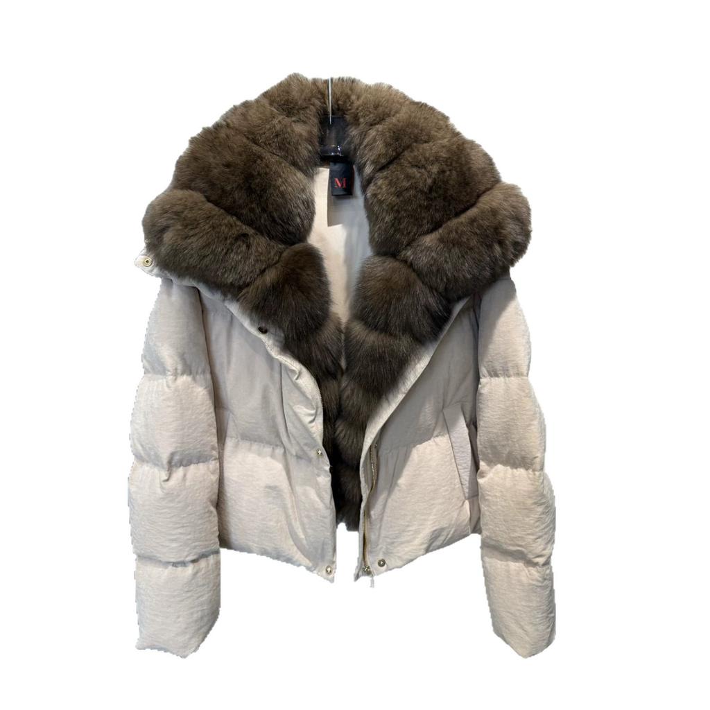 oversized fox lapel goose down jacket retro thickened warm puff light luxury and thin small versatile jacket