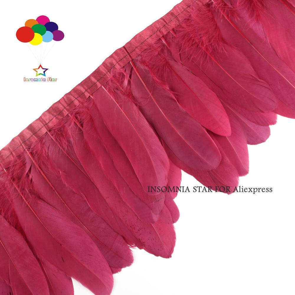 Feather2 Meter/pack Goose Feather Fringe Trim On Satin Header 6"- 8" In /15-20 Cm Width